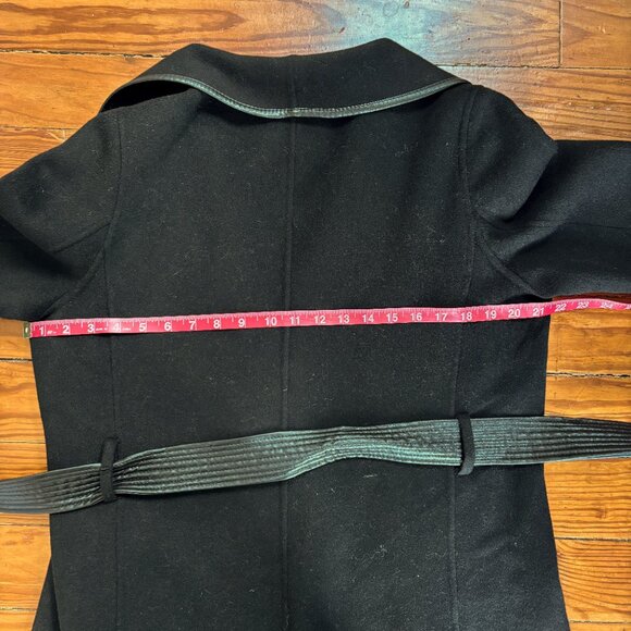 Tahari Faux Leather - Trim Belted Wrap Coat - Black - Women's Size L - Picture 7 of 7